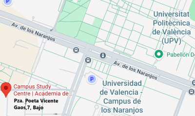 Academia Campus Study Centre junto a UV y UPV Ubicación Academia Campus Study Centre junto a Universidades Valencia y Politécnico